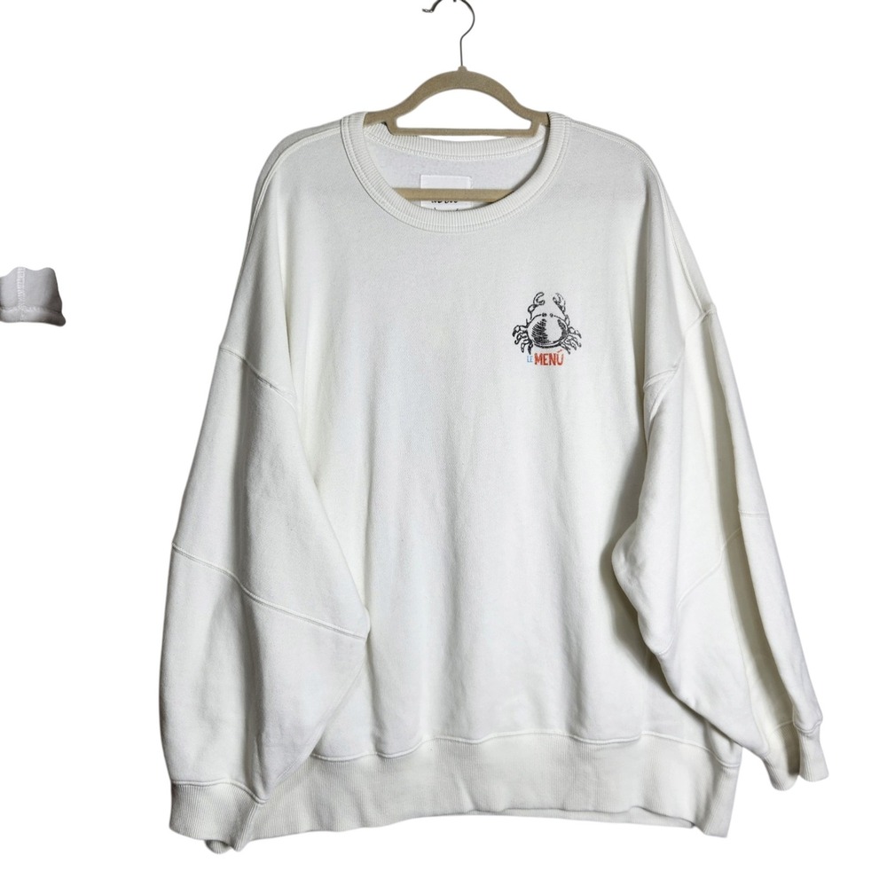 Aerie Le Menu Seafood Graphic Oversized Sweatshirt Cream XL